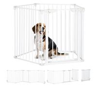 PawHut Barrera para Perros Plegable 300x74,5 cm Valla para Mascotas de 5 Paneles con Cierre Automático Barrera de Seguridad para Escalera Pasillo Blanco