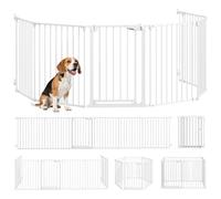 PawHut Barrera para Perros Plegable, 366x75 cm, Valla para Mascotas de 6 Paneles, Puerta con Cierre Doble, Barrera de Seguridad para Niños, Perros Pequeños y Medianos, para Escalera, Pasillo, Blanco