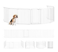 PawHut Barrera para Perros Plegable, 488x75 cm, Valla para Mascotas de 8 Paneles, Puerta con Cierre Doble, Barrera de Seguridad para Niños, Perros Pequeños y Medianos, para Escalera, Pasillo, Blanco
