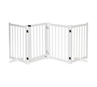 PawHut Barrera para Perros Plegable Valla para Perros Pequeños y Medianos de 4 Paneles con Puerta Barrera de Seguridad de Madera para Escaleras Pasillos 237,5x36x80 cm Blanco