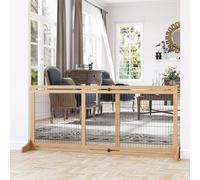 PawHut Barrera Seguridad Perros de Madera Extensible 104-183 cm Puerta Escalera Natural Wood 183x36x69 cm