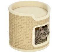 PawHut - Barril de gato para gato, barril de gato, cubierto de felpa, cuerda de hierba de mar para arañar, capacidad de 5 kg, diámetro 38 x 37 cm, color caqui y beige