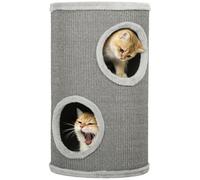 PawHut Barril rascador con 2 Cuevas para 1-2 Gatos 60x35cm Marrón | Barril gatos 2 pisos, rascador borde felpa, torre gatos, hasta 5 kg