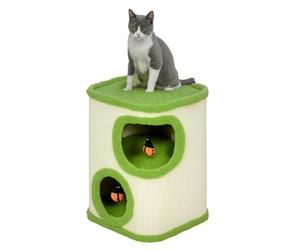 PawHut Barril rascador de 52 cm de Alto con 2 Cuevas, árbol rascador con Juguete de Mariquita, Torre para Gatos de sisal, Cueva para Gatos de hasta 5 kg, Color Verde y Crema