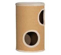 PawHut Barril Rascador para Gatos 60 cm de Altura, Tonel de Escalada con 2 Cuevas y Cubierta de Sisal, Torre Rascador para Gatos, Ø35x60 cm, Marrón y Beige