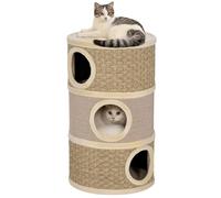 PawHut barril rascador para gatos 79 cm alto Ø 45 cm barril para gatos con 3 niveles cuerda de sisal, cueva de felpa para , poste rascador para grandes, caqui+café
