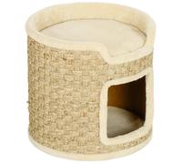 PawHut Barril Rascador para Gatos Altura 37 cm Torre para Gatos con Cueva y Cama Superior Cubierto de Sisal Caqui