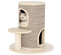 PawHut Barril rascador para Gatos, Barril para Gatos de 61 cm de Altura con 2 Cuevas, Poste rascador con Plataforma de Salto, Torre para Hecha de sisal, Felpa, para pequeños Beige