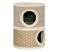 PawHut Barril Rascador para Gatos de 2 Niveles, Altura 49 cm, Tonel de Escalada con Cama, Cubierto de Sisal, Torre Rascador para Gatos, Ø35,5x49 cm, Caqui y Café