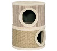 PawHut Barril Rascador para Gatos de 2 Niveles Altura 49 cm Tonel de Escalada con Cama Cubierto de Sisal Caqui y Café