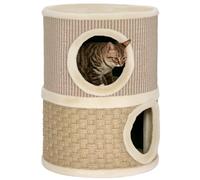 PawHut Barril Rascador para Gatos de 2 Niveles, Altura 49 cm, Torre para Gatos con Cama, Cubierto de Sisal, Árbol Rascador, Ø35,5x49 cm, Caqui y Café