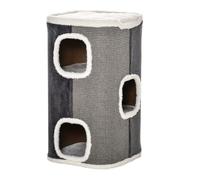 PawHut Barril Rascador para Gatos 74 cm de Altura Tonel de Escalada con 3 Cuevas de Sisal y Felpa Plataforma de Lana 40x40x74 cm Gris