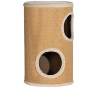 PawHut Barril Rascador para Gatos de 2 Niveles Torre Rascador para Gatos con 2 Cuevas y Cubierta de Sisal Ø35x60 cm Marrón
