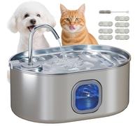 PawHut Bebedero para perros y gatos de 7 l con luz LED, 7 filtros de repuesto y cepillo, fuente para gatos de acero inoxidable 304, 32 x 22,1 x 22,3 cm, color plateado