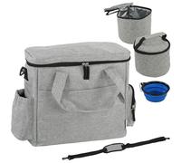 PawHut Bolso de Viaje para Perros Bolsa de Premios con 2 Contenedores de Pienso y Cuenco Plegable Bolsillos Gris Claro