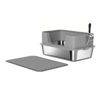 PawHut Caja de arena de acero inoxidable abierta con pala, borde alto y alfombrilla para gatos hasta 7 kg 60,2 x 40,2 x 29,5 cm, Gris Aosom España