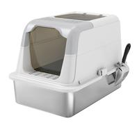 PawHut Caja de Arena para Gatos Cerrada con 2 Entradas Desodorante y Pala 60,4x40,4x41,8 cm Blanco y Gris Aosom España