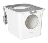 PawHut Caja de Arena para Gatos con Tapa, Pala XXL, para Gatos de hasta 5 kg, 44 x 55 x 39 cm, Color Gris y Blanco