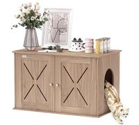 PawHut Caja de arena para gatos, muebles de casa de gatos con puertas dobles y entrada lateral, almohadillas antideslizantes, casa de gatitos para interiores, inodoro oculto para sala de estar, marrón