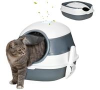 PawHut Arenero para Gatos Cubierto Plegable 52x41x38 cm Gris y Blanco | Caja de Arena para Gatos, con Pala, Arenero Cerrado