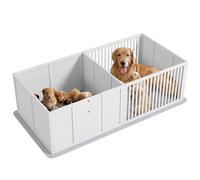 PawHut Caja para cachorros, caño para cachorros con alfombra impermeable, parque para perros con puerta, para perros pequeños y grandes, 160 x 80 x 50 cm, color blanco