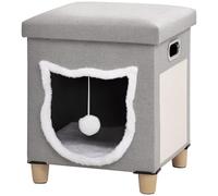 PawHut Cama Cueva de Gatos 2 en 1 Interior con Cojín 35,5x35,5x42,5 cm Gris