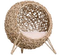 PawHut Cama Cueva de Ratán para Gatos o Mascotas Pequeña con Base Trípode Cojín de Felpa y Algodón Diseño Elevado Estable 52x58 cm Aosom España