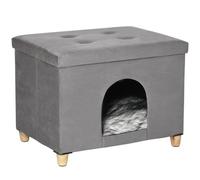 PawHut cama cueva plegable 2 en 1 con taburete gris para gatos