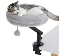 PawHut Cama de escritorio para gatos con rotación de 360°, altura ajustable, cama para gatos con cama extraíble lavable a máquina, para gatos de menos de 6 kg, color gris
