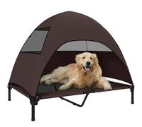 PawHut cama de perro al aire libre con techo, elevada cama de perro para perros grandes, refrigeración cama de mascotas con malla lavable marco de metal bolsa de transporte, cama de mascotas para