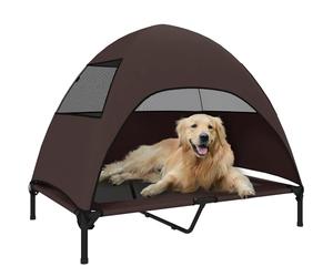 PawHut Cama de Perro al Aire Libre con Techo, elevada Cama de Perro para Perros Grandes, refrigeración Cama de Mascotas con Malla Lavable Marco de Metal Bolsa de Transporte, Cama de Mascotas para