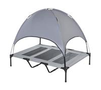 PawHut Cama Elevada para Mascotas Portátil con Toldo Extraíble Tela Transpirable al Aire Libre para Interior y Exterior 122x92x108 cm Gris