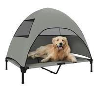 PawHut Cama elevada exterior con toldo 41,7"x29,9"x39" gris claro