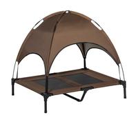 PawHut Cama Elevada para Mascotas Portátil con Toldo Extraíble Tela Transpirable al Aire Libre para Interior y Exterior 92x76x90 cm Café