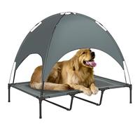 PawHut Cama Elevada para Mascotas Portátil con Toldo Extraíble Tela Transpirable al Aire Libre para Interior y Exterior 122x92x108 cm Gris
