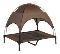 PawHut Cama Elevada para Mascotas Portátil con Toldo Extraíble Tela Transpirable al Aire Libre para Interior y Exterior 92x76x90 cm Café.