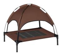 PawHut Cama Elevada para Mascotas Portátil con Toldo Extraíble Tela Transpirable al Aire Libre para Interior y Exterior 76x61x73 cm Café