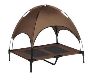 PawHut Cama Elevada para Mascotas Portátil con Toldo Extraíble Tela Transpirable al Aire Libre para Interior y Exterior 92x76x90 cm Café