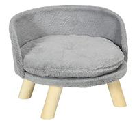 PawHut Cama Elevada para Perros, Cama para Perros Miniaturas con Cojín Lavable, Alfombrillas Antideslizantes y Estructura de Madera, para Interior, Ø40,5x33 cm, Gris