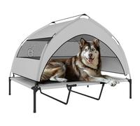 PawHut Cama elevada para Perros de 23 cm con Funda extraíble por 3 Lados, Cama Transpirable para Perros Grandes de Acero con Bolsa de Transporte, 122x92x94 cm, Gris Claro y Negro