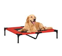PawHut Cama Elevada para Perros Gatos Portátil Cama para Mascotas con Zona de Malla Transpirable y Tela Oxford para Interior Exterior 91,5x76,2x18 cm Rojo