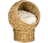 PawHut Cama para Gatos de Mimbre Cueva para Gatos Desmontable con Cojín Extraíble 40x37x51 cm Marrón y Beige