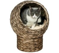 PawHut Cama para Gatos de Mimbre Cueva para Gatos Desmontable con Cojín Extraíble 40x37x51 cm Marrón Oscuro y Beige