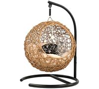PawHut Cama para gatos de ratán con cojín lavable y pelota de juego, cesta colgante con estructura, casa para gatos de hasta 10 kg, 45 x 41 x 75 cm, marrón claro