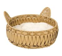 PawHut Cama para gatos de ratán Cueva para gatos con cojín extraíble, cesto para gatos para gatos hasta 10 kg, 50 x 50 x 25 cm, Marrón claro