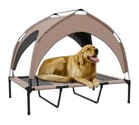 PawHut Cama para Perros Elevada con Toldo Cama para Perros Grandes con Marco de Acero y Bolsa de Transporte para Interior y Exterior 106x76x94 cm Café
