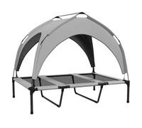 PawHut Cama para Perros Elevada con Toldo, Cama para Perros Grandes, Refrescante y Transpirable, 106x76x94 cm, con Marco de Acero y Bolsa de Transporte, para Interior y Exterior, Gris Claro