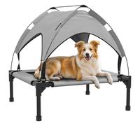 PawHut Cama para Perros Elevada con Toldo, Cama para Perros Medianos, Refrescante y Transpirable, 76x61x69,5 cm, con Marco de Acero y Bolsa de Transporte, para Interior y Exterior, Gris Claro