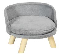 PawHut Cama para Perros Miniaturas con Cojín Lavable y Marco de Madera y Alfombrillas Antideslizantes Ø40,5x33 cm Gris