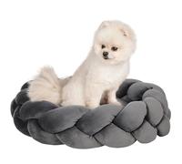 PawHut Cama para Perros Pequeños Antiestrés Cama para Gatos Lavable Cama para Mascotas Redondo con Cojín Independiente y Cuerda de Algodón 55x55x14 cm Gris